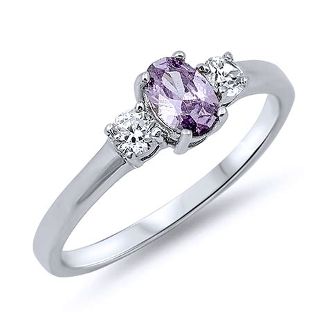 Men Women Sterling Silver Oval Violet Purple Color CZ Three Stone ...