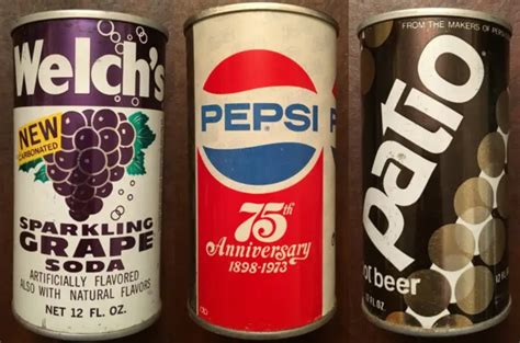 PEPSI-COLA 75TH, PATIO Root Beer & Welch's Grape Soda Cans - Howell ...