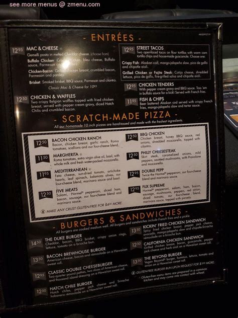 Menu at Flix Brewhouse pub & bar, Albuquerque