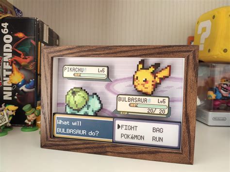 Pokemon Pixel Art Mini Shadow Box With Pikachu VS Bulbasaur - Etsy