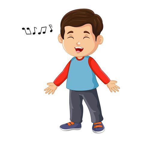 Vector cute little boy cartoon singing 20801108 Vector Art at Vecteezy