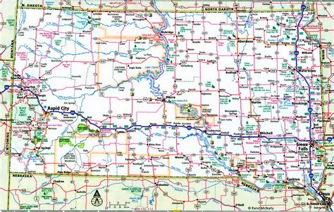 South Dakota interstate highways map I-29 I-90 road free state county number - U.S.