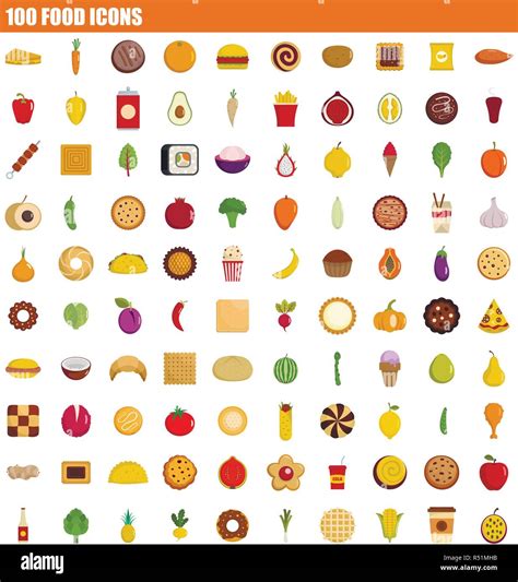 100 food icon set. Flat set of 100 food vector icons for web design ...