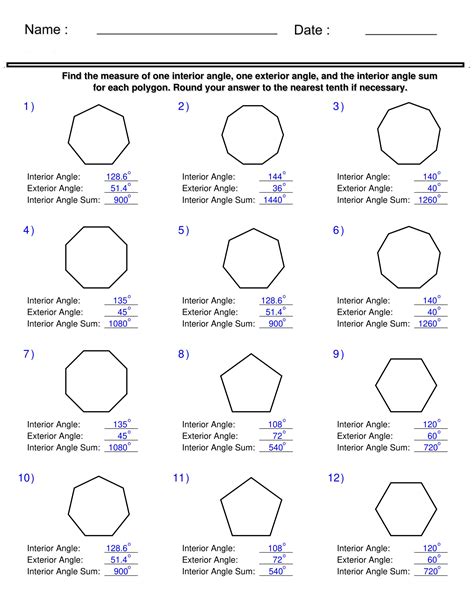 Find the measure of one interior angle -Quadrilaterals and Polygons Worksheets | Made By Teachers