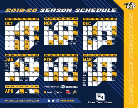 Preds Schedule 2019-2020 | Nashville Guru