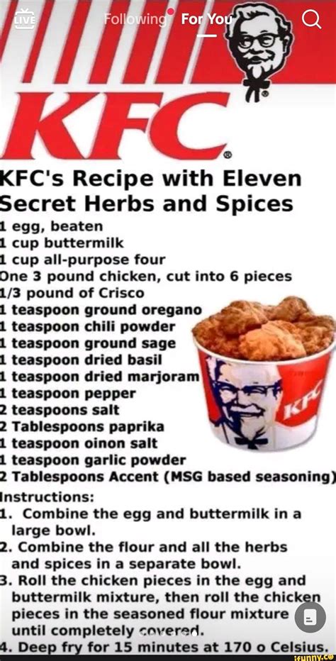 For You KFC's Recipe with Eleven Secret Herbs and Spices egg, beaten ...