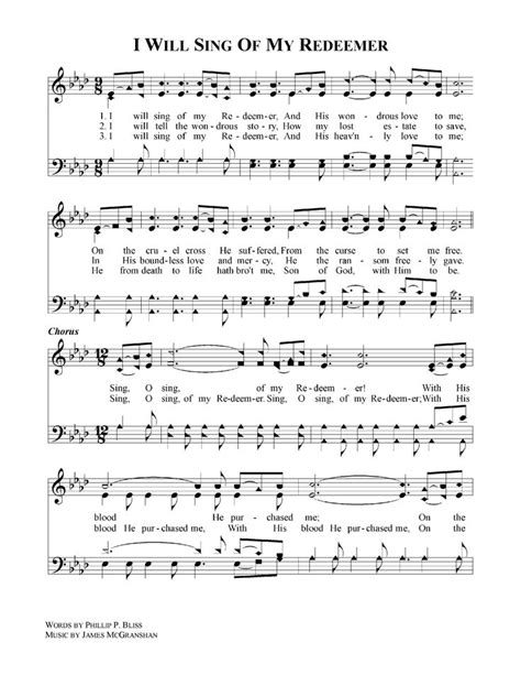 I Will Sing Of My Redeemer pg. 1 | Gospel song lyrics, Christian song lyrics, Hymn sheet music