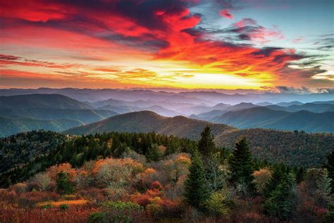 Appalachian Mountains North Carolina Blue Ridge Parkway Autumn Sunset Landscape Asheville NC ...