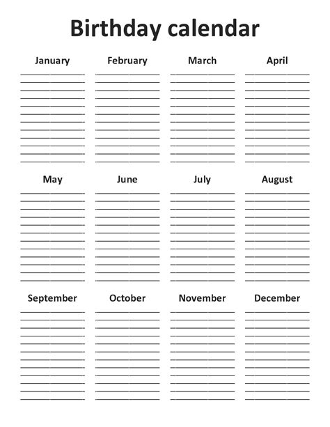 Birthday Chart Template