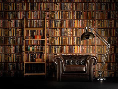 Interiors: faking it - in pictures | Book wallpaper, Library wall, Exposed brick walls