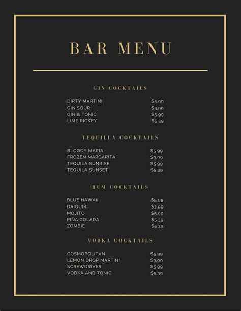 Bar Menu Design Templates