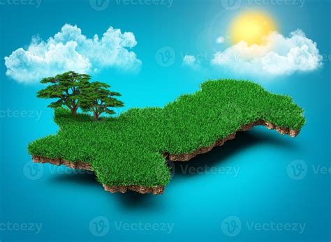 Pakistan Map, Realistic 3D Map of Pakistan Clouds Tree sun rays on ...