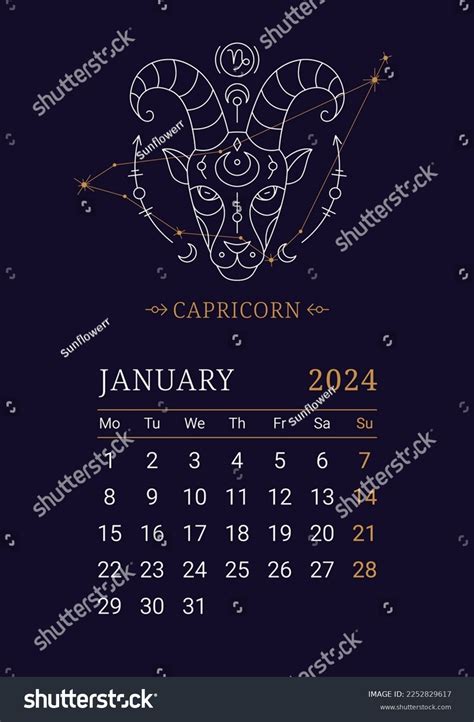 2024 Astrology Wall Monthly Calendar Capricorn Stock Vector (Royalty ...