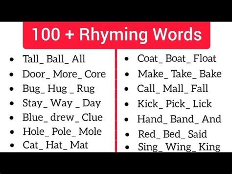 +100 Rhyming Words - YouTube