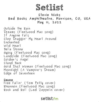 Stevie Nicks Setlist Red Rocks Amphitheatre, Morrison, CO, USA 2022 ...