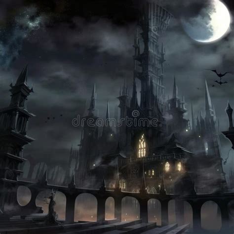 Gothic Image of a Gloomy Castle in the Night Stock Illustration ...