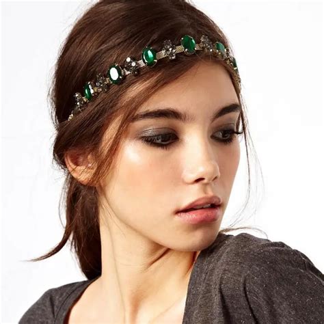 JZTOP Fashion Hair Chain Hair Band Rhinestone Ribbon Green Stone ...