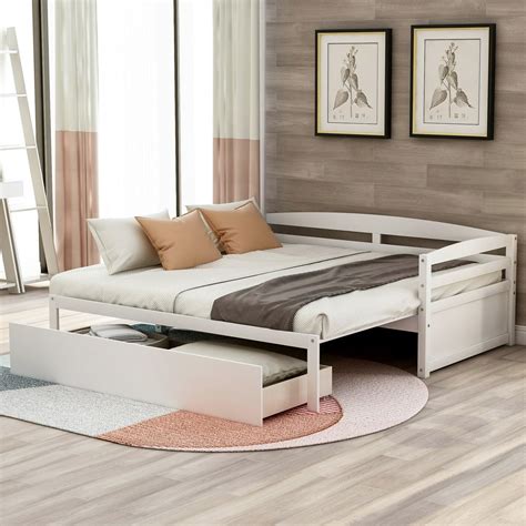 Euroco Wooden Twin Daybed with Convertible Design and Rolling-Out ...