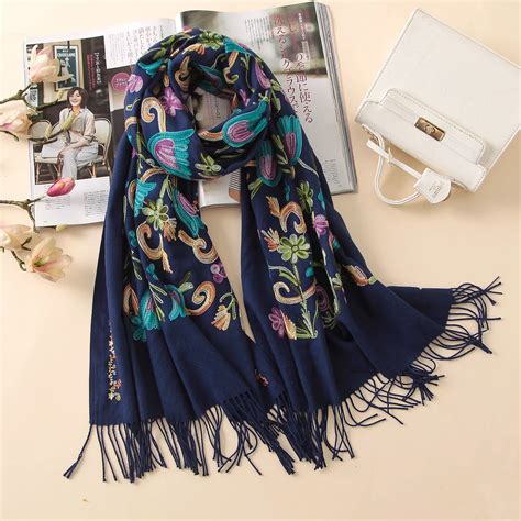 2018 designer quality embroidery cashmere scarves vintage winter women scarf long size shawls ...