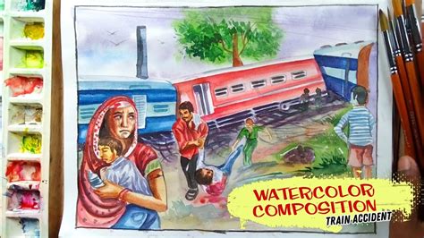 Train accident watercolor composition / Watercolor composition drawing - YouTube