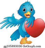 22 Cute Blue Bird Cartoon Holding A Love Heart Clip Art | Royalty Free - GoGraph