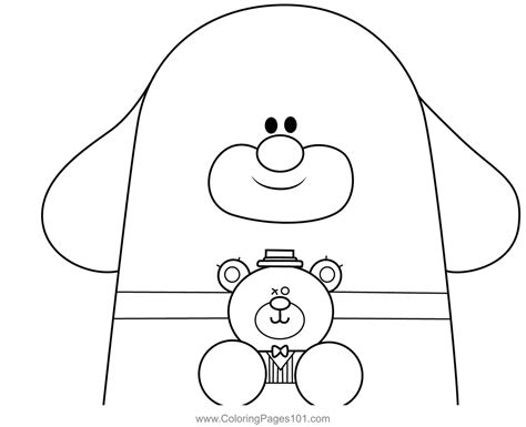 Duggee Holding Teddybear Hey Duggee Coloring Page for Kids - Free Hey Duggee Printable Coloring ...