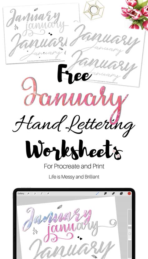 FREE January Hand Lettering Practice Sheets and Worksheets