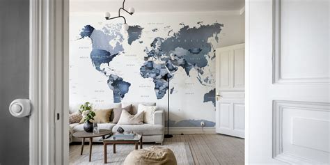 Blue World Map Wallpaper - Shop Stunning Wallpapers at Happywall.com