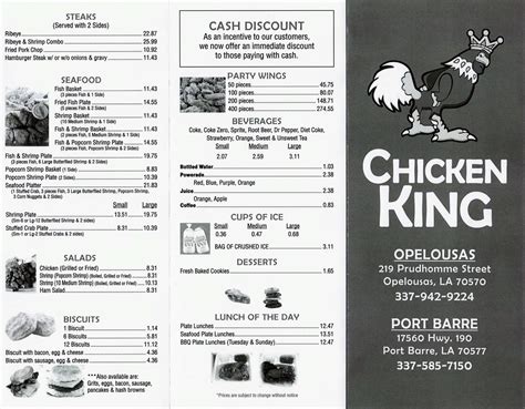 Menu at Chicken King BBQ, Opelousas