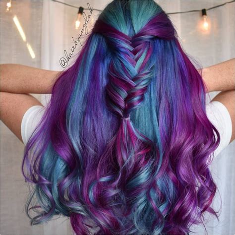 diagonal layered ombre blue purple violet hair | Vivid hair color, Hair styles, Balayage hair purple