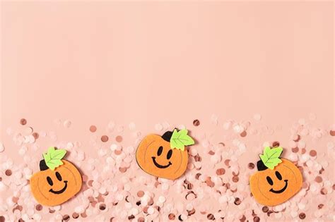 Premium Photo | Modern abstract pastel pink background with round confetti and cartoon pumpkins