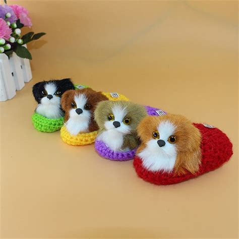 10x6cm Cute Slippers Puppy with Barking Voice Artificial Animal Figurines & Miniatures ...