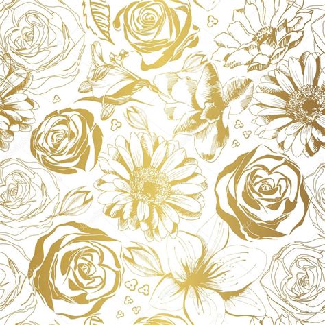 Elegant white pattern with gold flowers. Vector illustration. Stock ...