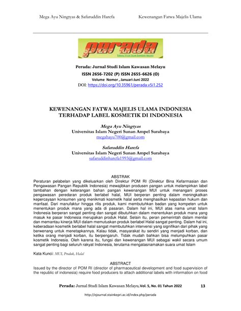 (PDF) KEWENANGAN FATWA MAJELIS ULAMA INDONESIA TERHADAP LABEL KOSMETIK ...