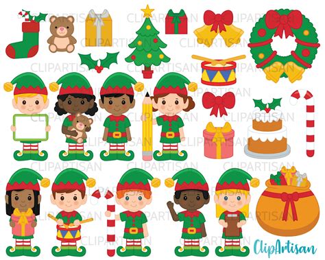 Christmas Elves Clipart, Santa's Workshop, Elf Clip Art INSTANT DOWNLOAD 0006 ...