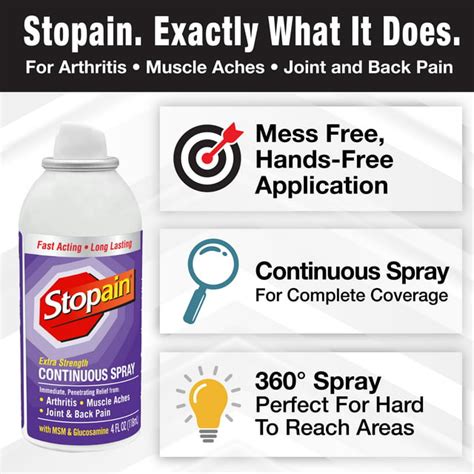 Stopain Extra Strength Pain Relief Spray, 4oz - Fast-Acting, Non-Greasy, Arthritis & Joint ...