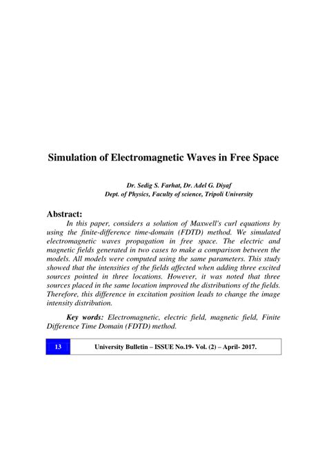 (PDF) Simulation of Electromagnetic Waves in Free Space