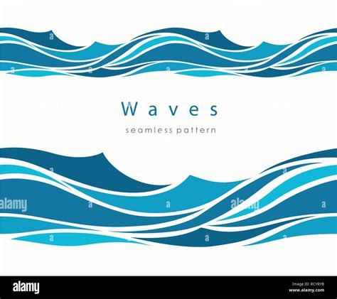 Marine seamless pattern with stylized waves on a light background. Blue ...