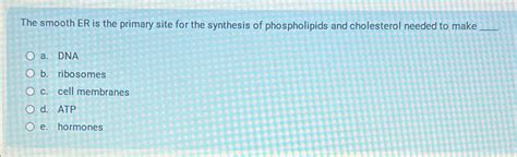 Solved The smooth ER is the primary site for the synthesis | Chegg.com