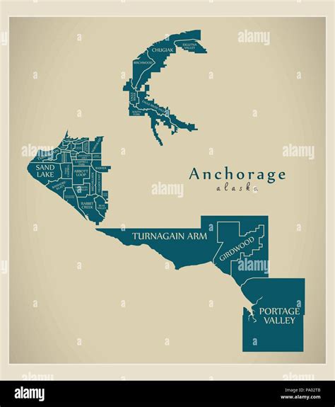 Modern City Map - Anchorage Alaska city of the USA with neighborhoods ...