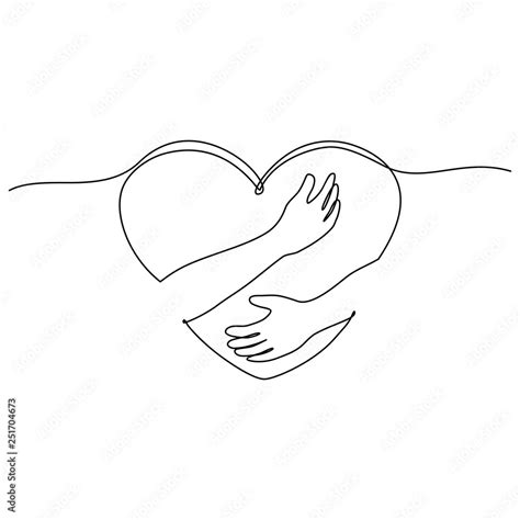 continuous line drawing of hand hugging heart, hug. Vector Stock Vector ...