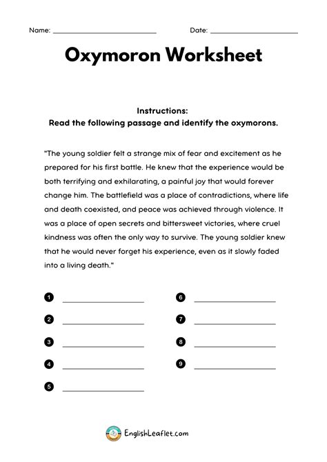 Oxymoron Worksheets with Answers - EnglishLeaflet