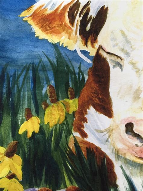 Cow watercolor print Hereford cow painting Farmhouse wall | Etsy