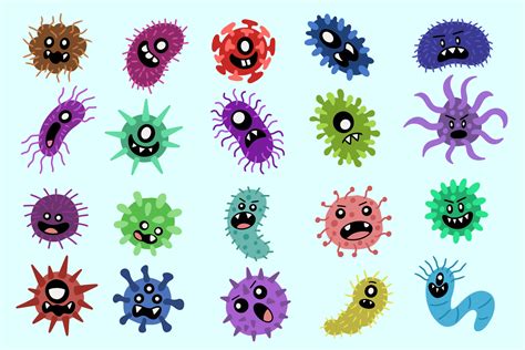 Set Mega Collection Bundle Colorful bacteria virus germs make sick health cartoon doodle clipart ...