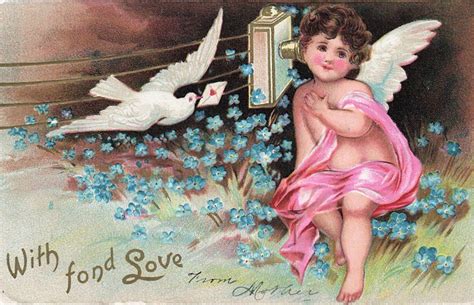 Free Vintage Clip Art – Cherub with Dove Valentine Images, Vintage Valentine Cards, Valentine ...