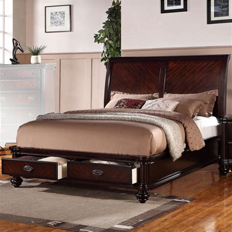 Immaculate Wooden Queen Bed With 2 Under Bed Drawers, Smooth Cherry ...