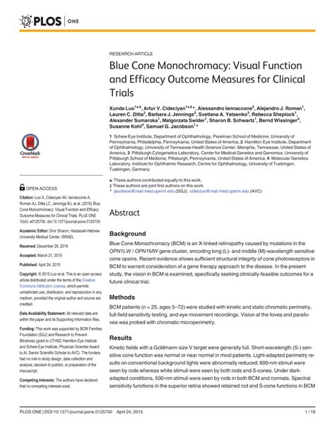 (PDF) Blue Cone Monochromacy: Visual Function and Efficacy Outcome ...