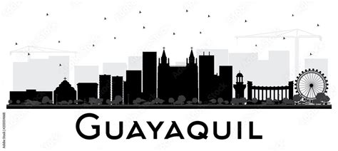 Guayaquil Ecuador City Skyline with Black Buildings Isolated on White ...