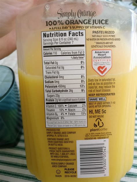 Orange Juice Ingredient Chart