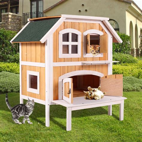 Cat Pet Cottage House Wooden Raised Elevated Indoor Outdoor Kennel Room ...